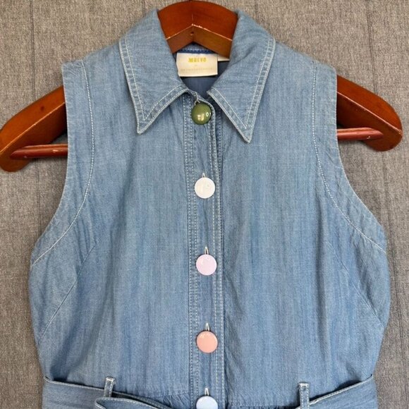 Anthropologie Maeve Blue Sleeveless Button Front Knee Length Midi Dress Size 2 - Picture 3 of 15